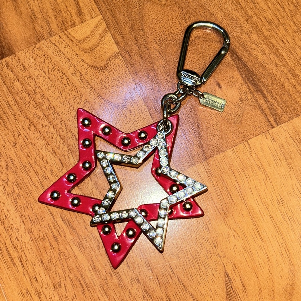 Coach Patent Red Star Rhinestone Keychain - Picture 3 of 11
